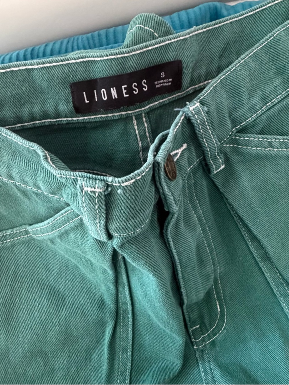 Lioness Miami Vice Sage-Green Cargo Jeans High-Rise Wide Leg Baggy Fit Pants - Picture 3 of 16